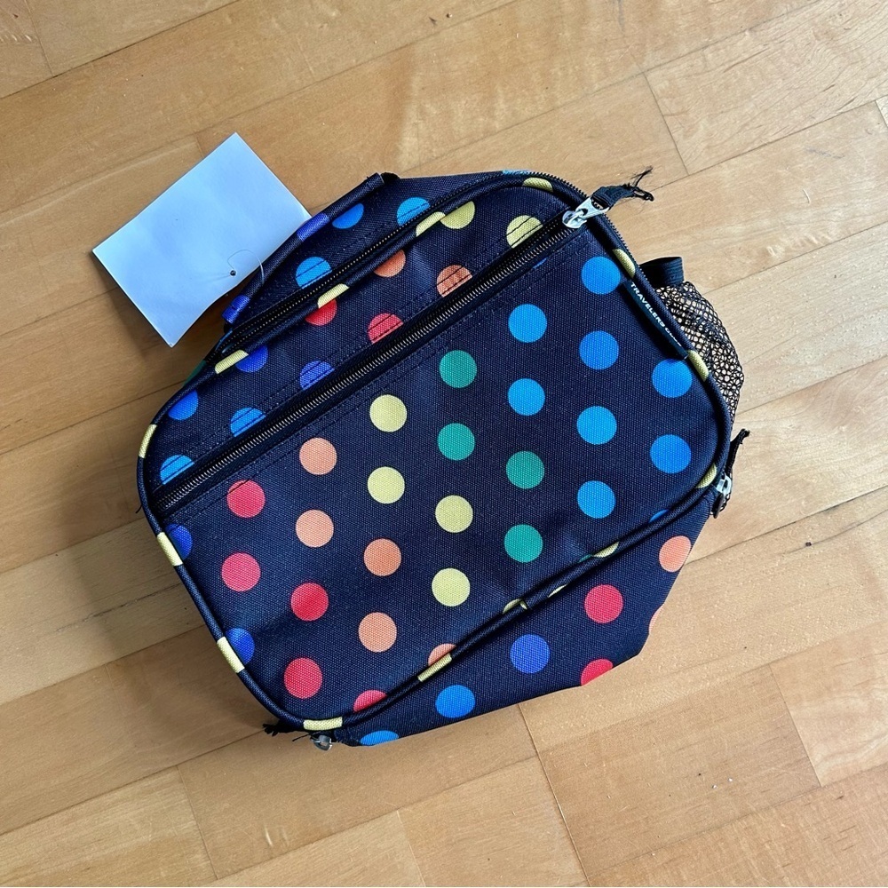 Travelers Club POLKA DOTS Insulated Lunch Cooler Bag, Rainbow, Black, 10 inches - Picture 3 of 17